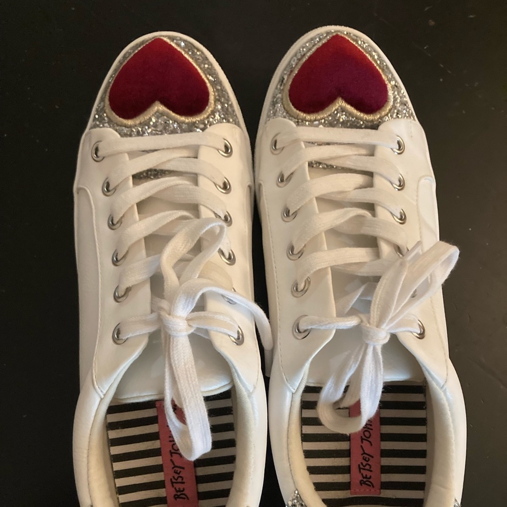 Betsy Johnson Blair Sneakers - Red Velvet Heart with Silver Glitter Detail - 8.5